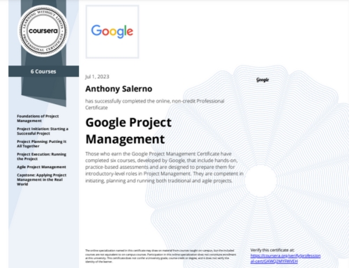 Google Project Management Professional Certificate - Anthony Salerno Digital Marketing Expert
